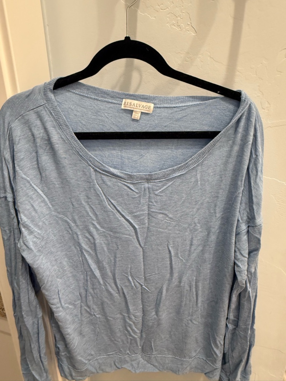 P.J. Salvage Pale Blue Long Sleeve Scoop Neck Tee